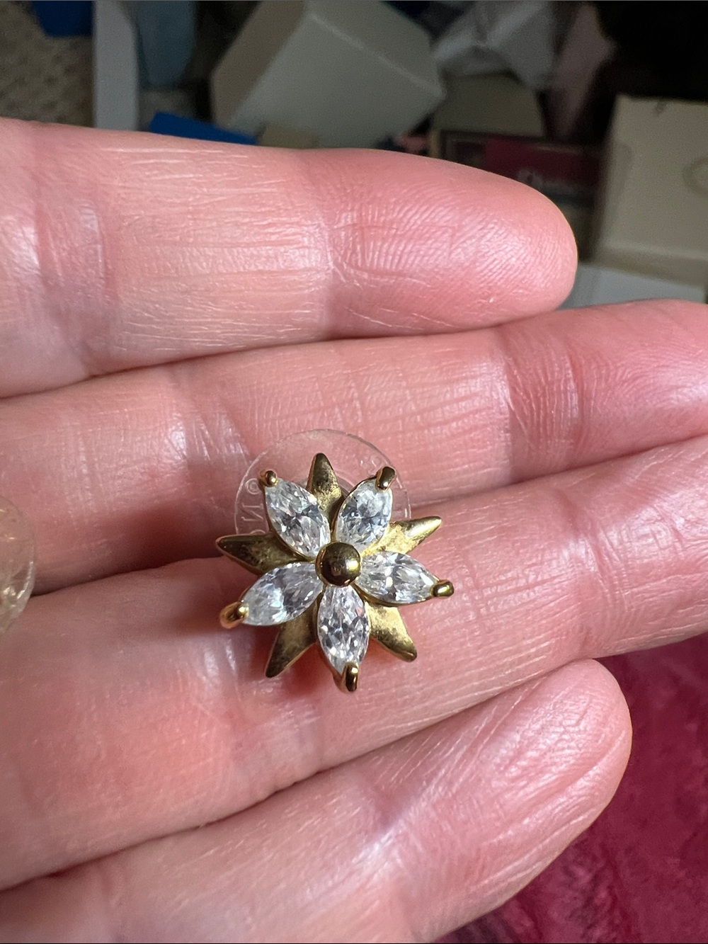 Nicole Miller Gold Tone Floral Crystal Stud Earrings-EUC - Picture 4 of 4